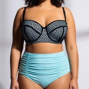 Rue Bleu Aqua/Black Plus Size Ruched Bikini - 3X‎